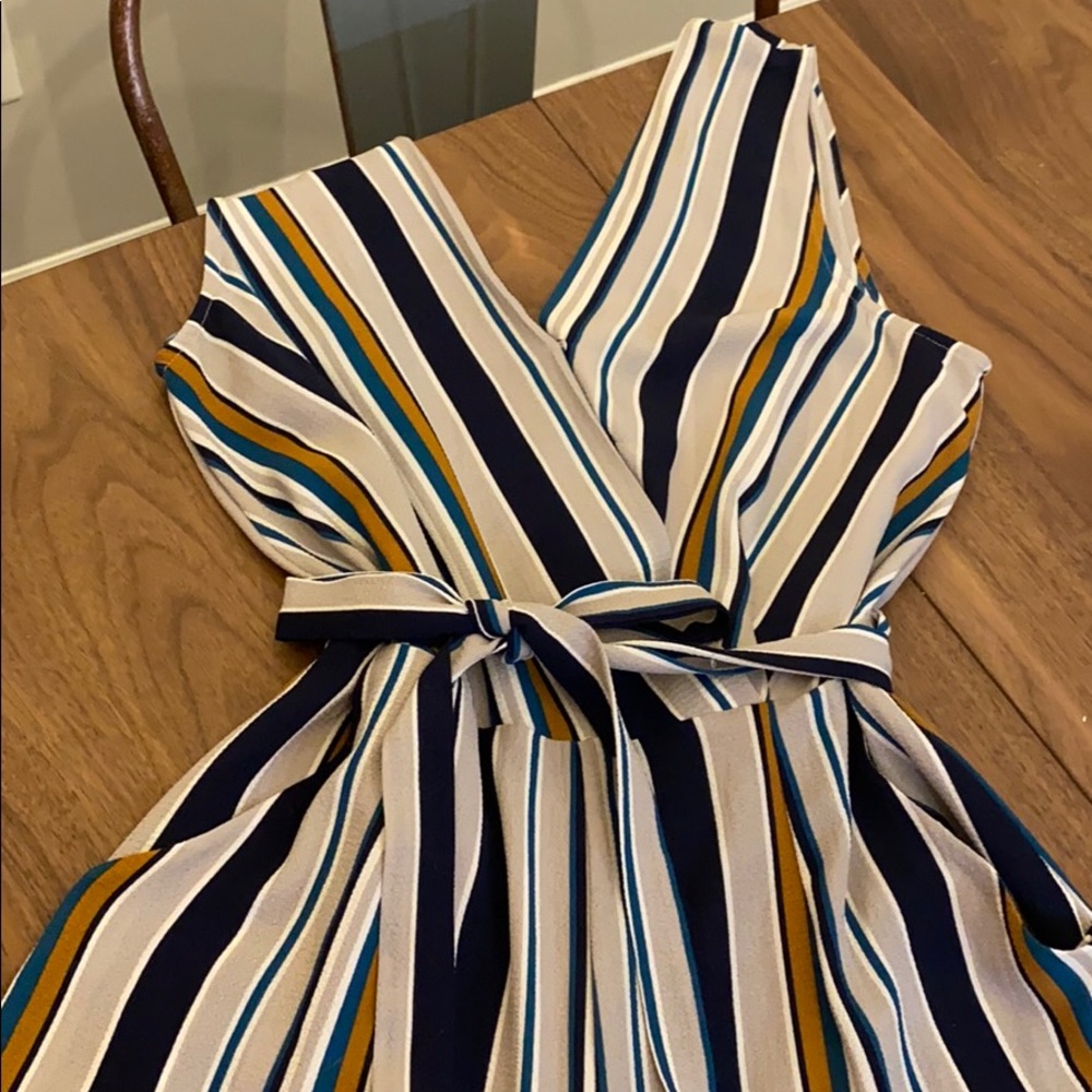 striped jump suit straight leg